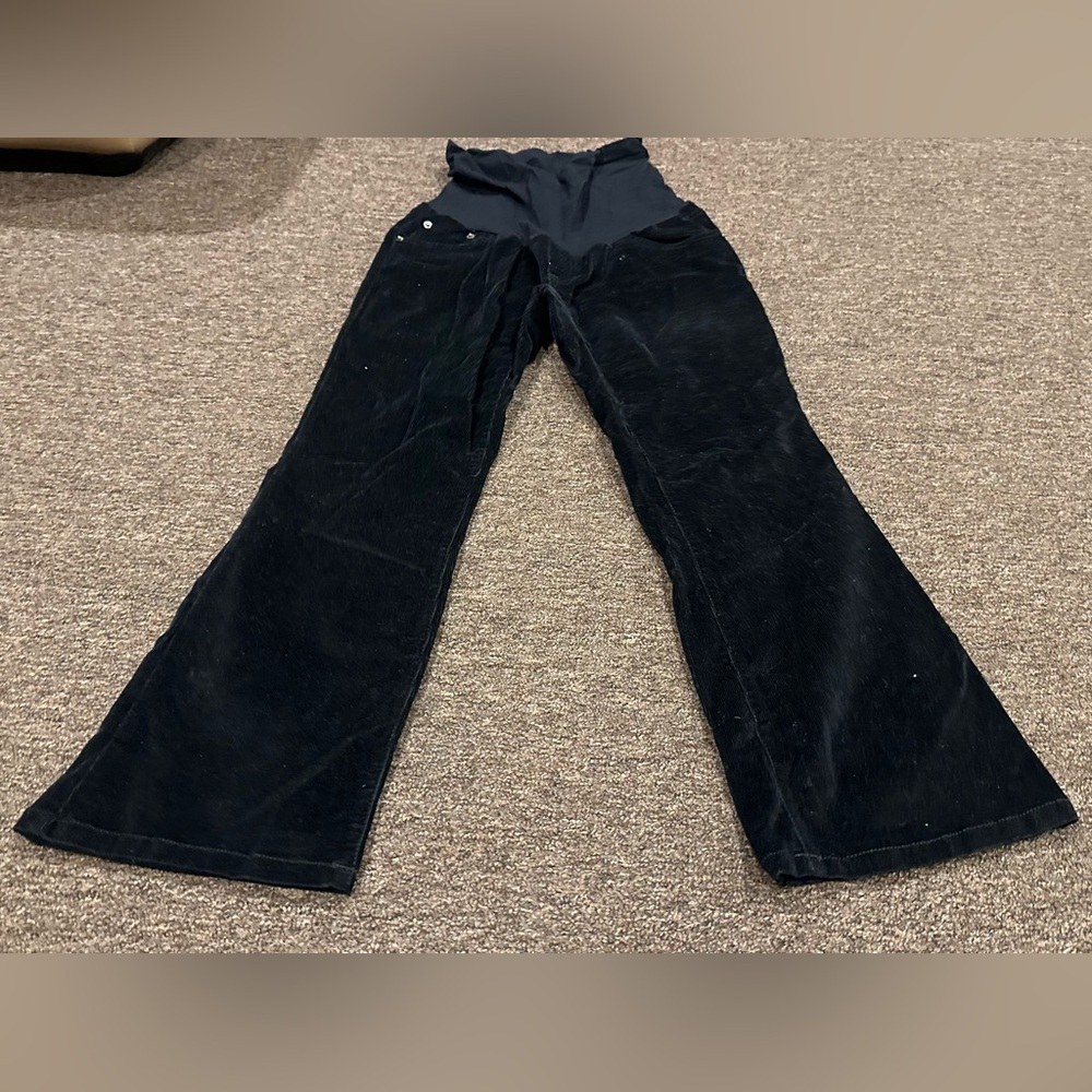 EUC Motherhood Maternity Petite S Velvet Black Flared Pants Pregnant bottom